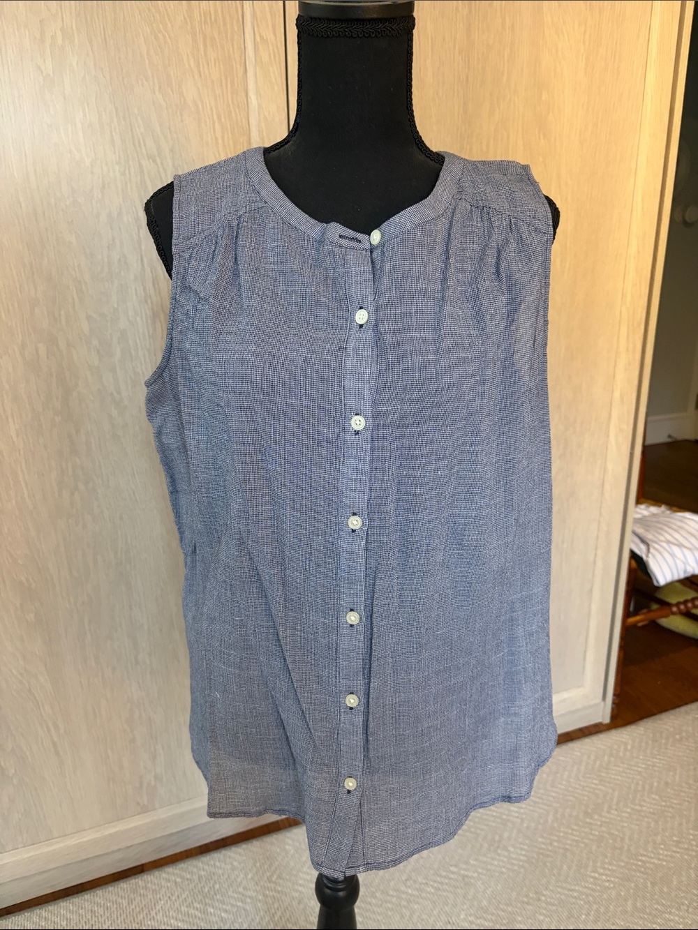 LOFT Sleeveless Button-Front Chambray Top in Blue